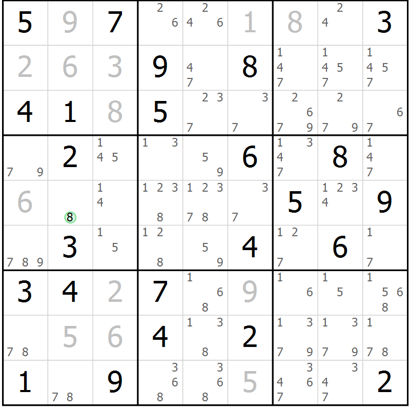 Position des candidats pour la solution de la Gr 52 page 55 du magazine de sudoku Virtuose n° 111