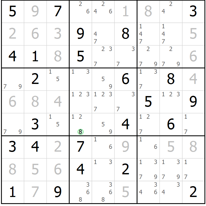 Position des candidats pour la solution de la Gr 52 page 55 du magazine de sudoku Virtuose n° 111