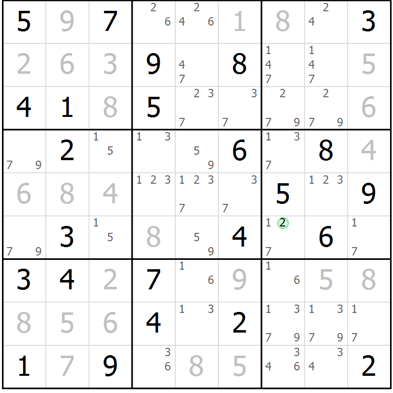 Position des candidats pour la solution de la Gr 52 page 55 du magazine de sudoku Virtuose n° 111