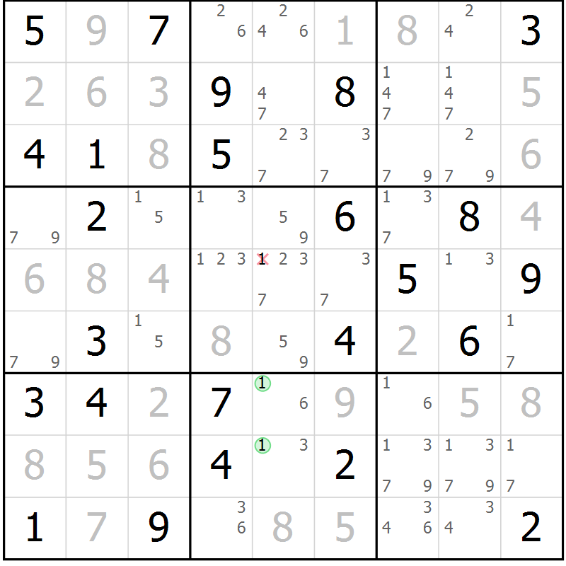 Position des candidats pour la solution de la Gr 52 page 55 du magazine de sudoku Virtuose n° 111
