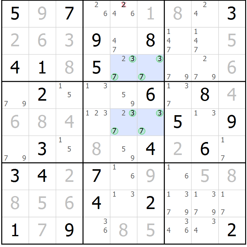 Position des candidats pour la solution de la Gr 52 page 55 du magazine de sudoku Virtuose n° 111