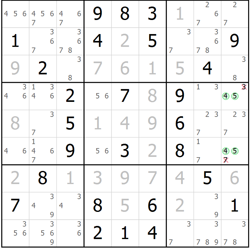 Position des candidats pour la solution de la Gr 53 page 56 du magazine de sudoku Virtuose n° 111