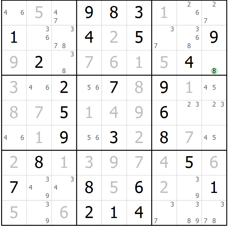 Position des candidats pour la solution de la Gr 53 page 56 du magazine de sudoku Virtuose n° 111