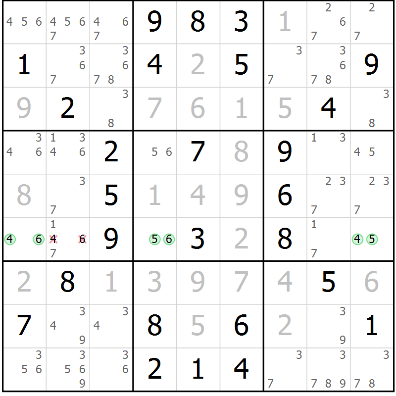 Position des candidats pour la solution de la Gr 53 page 56 du magazine de sudoku Virtuose n° 111