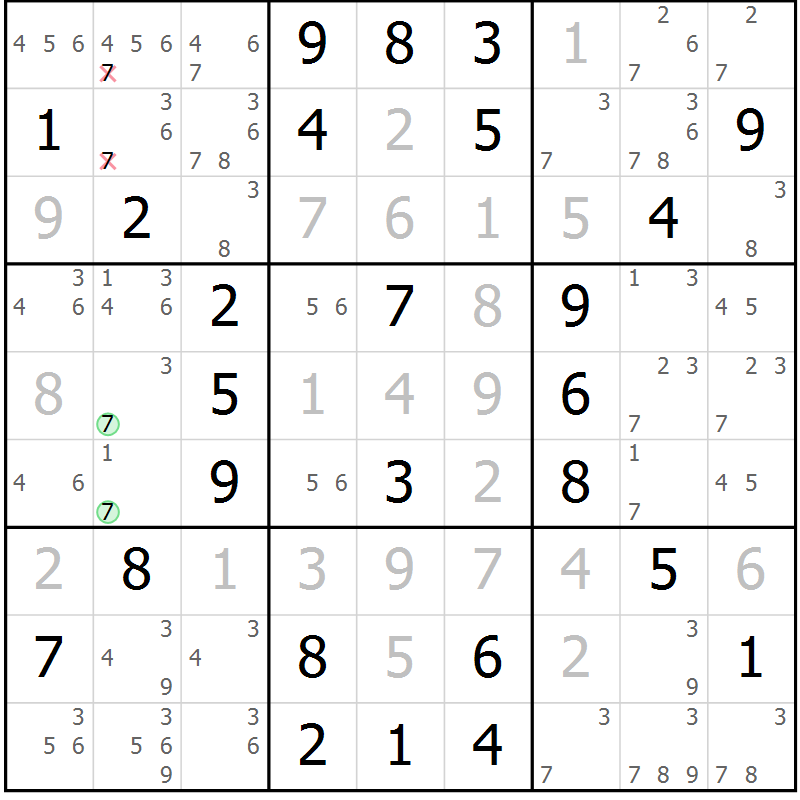 Position des candidats pour la solution de la Gr 53 page 56 du magazine de sudoku Virtuose n° 111
