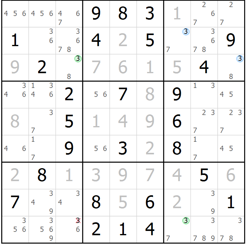 Position des candidats pour la solution de la Gr 53 page 56 du magazine de sudoku Virtuose n° 111