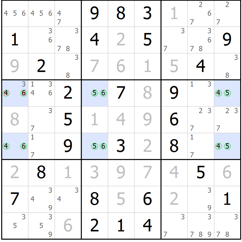 Position des candidats pour la solution de la Gr 53 page 56 du magazine de sudoku Virtuose n° 111