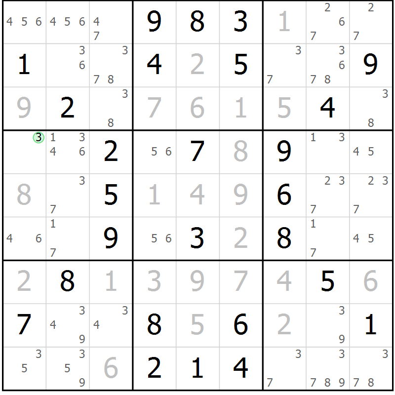 Position des candidats pour la solution de la Gr 53 page 56 du magazine de sudoku Virtuose n° 111