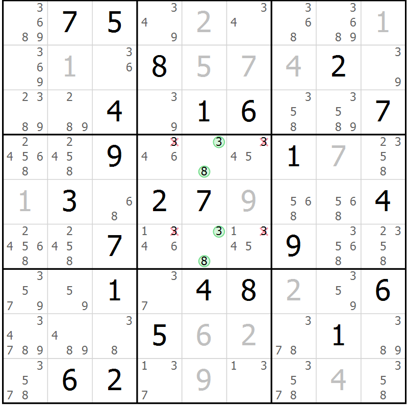 Position des candidats pour la solution de la Gr 54 page 57 du magazine de sudoku Virtuose n° 111