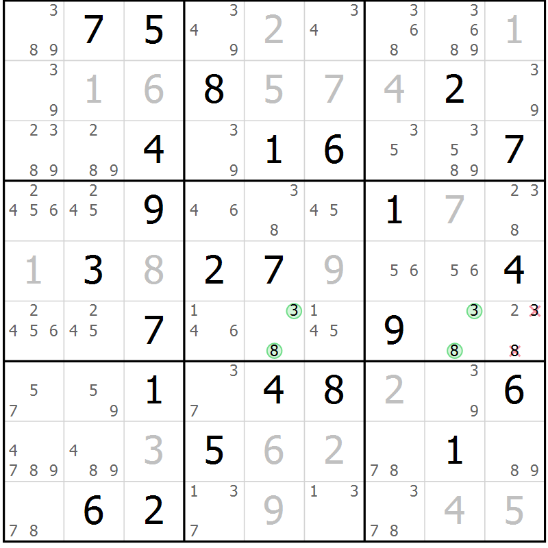 Position des candidats pour la solution de la Gr 54 page 57 du magazine de sudoku Virtuose n° 111