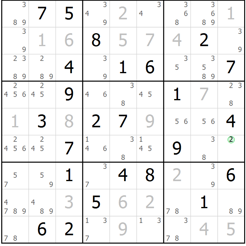 Position des candidats pour la solution de la Gr 54 page 57 du magazine de sudoku Virtuose n° 111
