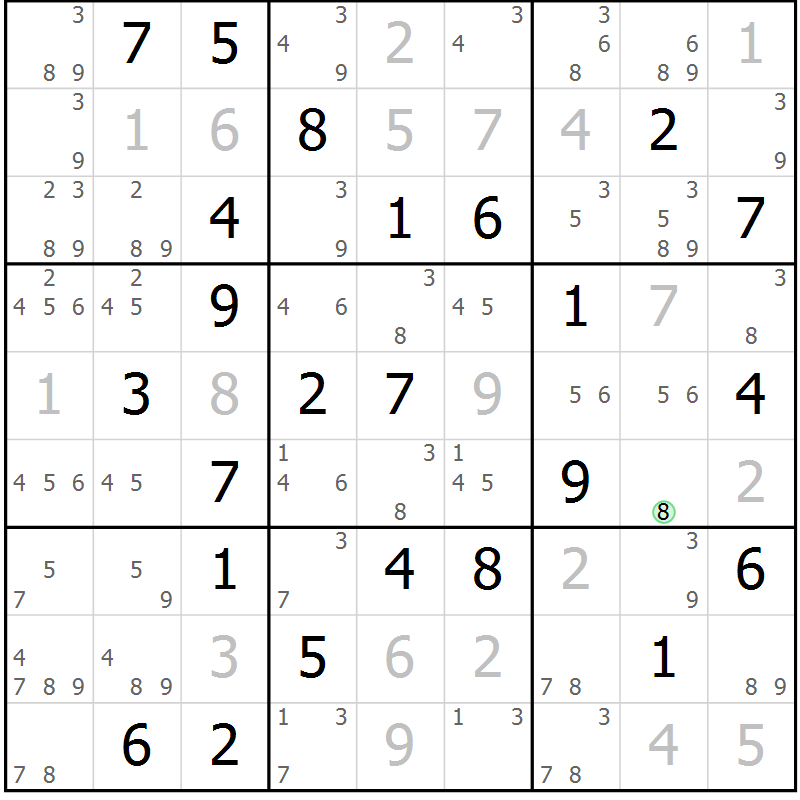 Position des candidats pour la solution de la Gr 54 page 57 du magazine de sudoku Virtuose n° 111