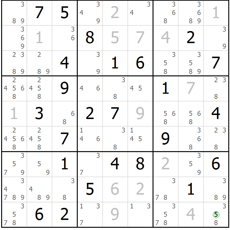 Position des candidats pour la solution de la Gr 54 page 57 du magazine de sudoku Virtuose n° 111