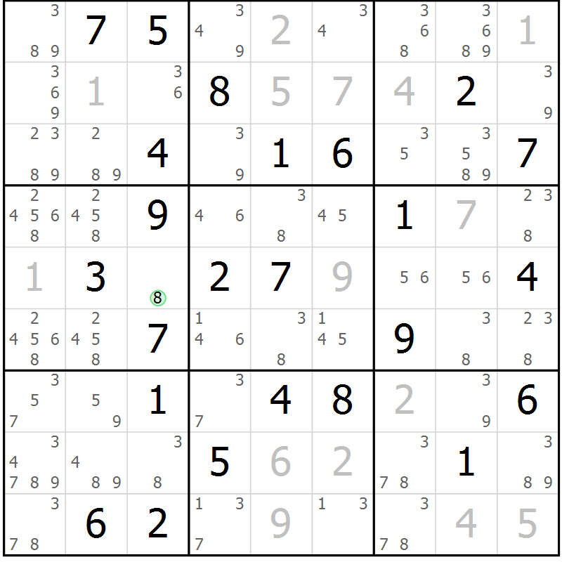 Position des candidats pour la solution de la Gr 54 page 57 du magazine de sudoku Virtuose n° 111