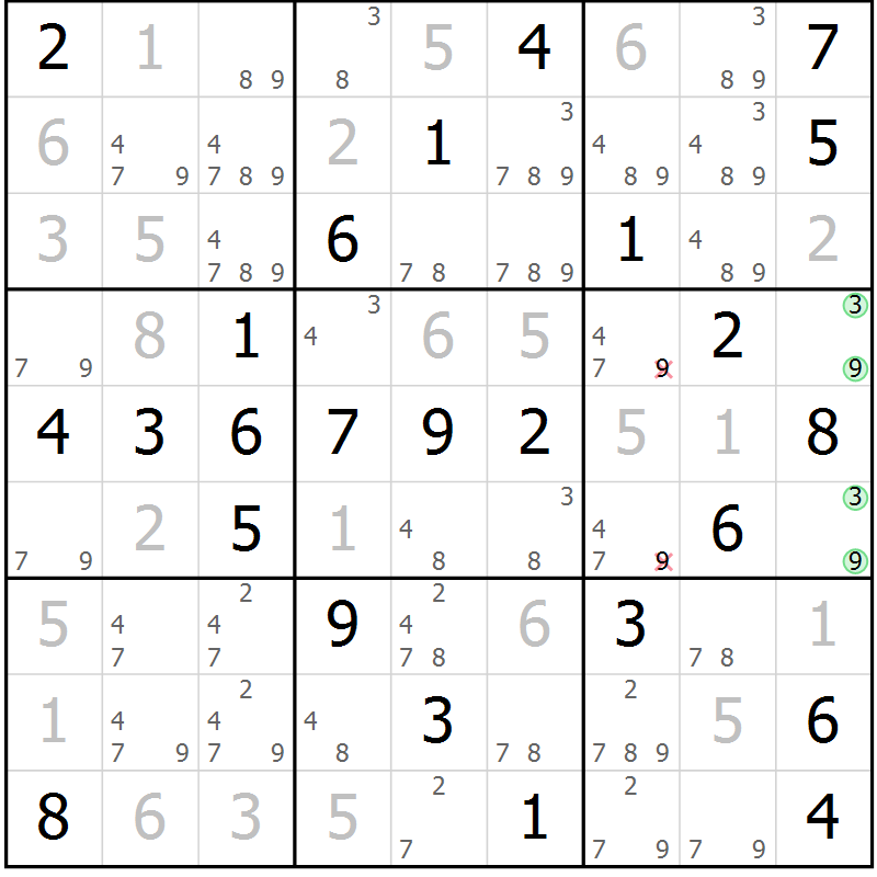 Position des candidats pour la solution de la Gr 55 page 58 du magazine de sudoku Virtuose n° 111