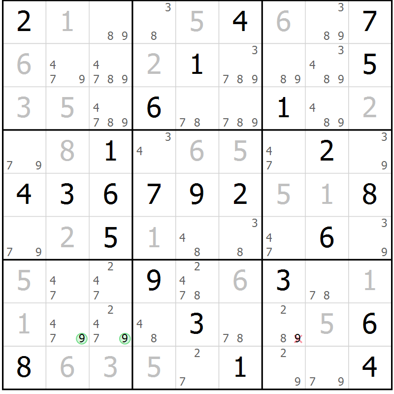 Position des candidats pour la solution de la Gr 55 page 58 du magazine de sudoku Virtuose n° 111