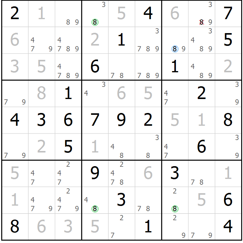 Position des candidats pour la solution de la Gr 55 page 58 du magazine de sudoku Virtuose n° 111