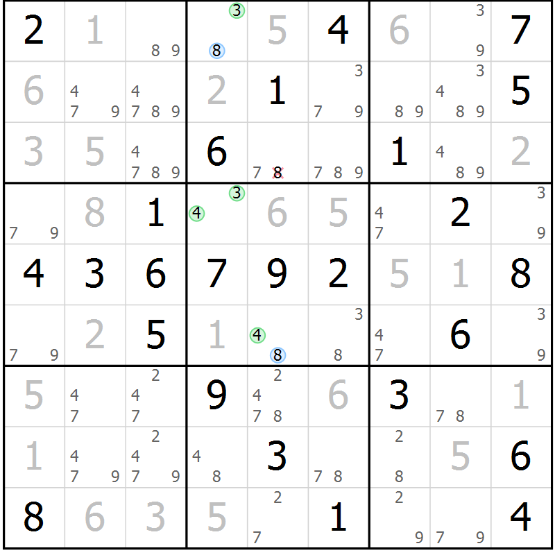 Position des candidats pour la solution de la Gr 55 page 58 du magazine de sudoku Virtuose n° 111