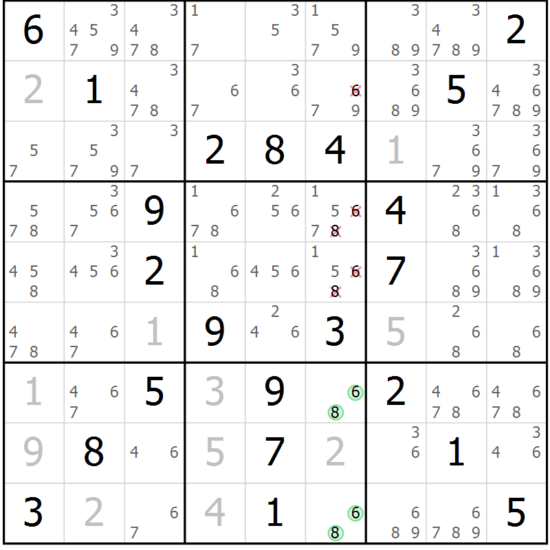 Position des candidats pour la solution de la Gr 56 page 59 du magazine de sudoku Virtuose n° 111