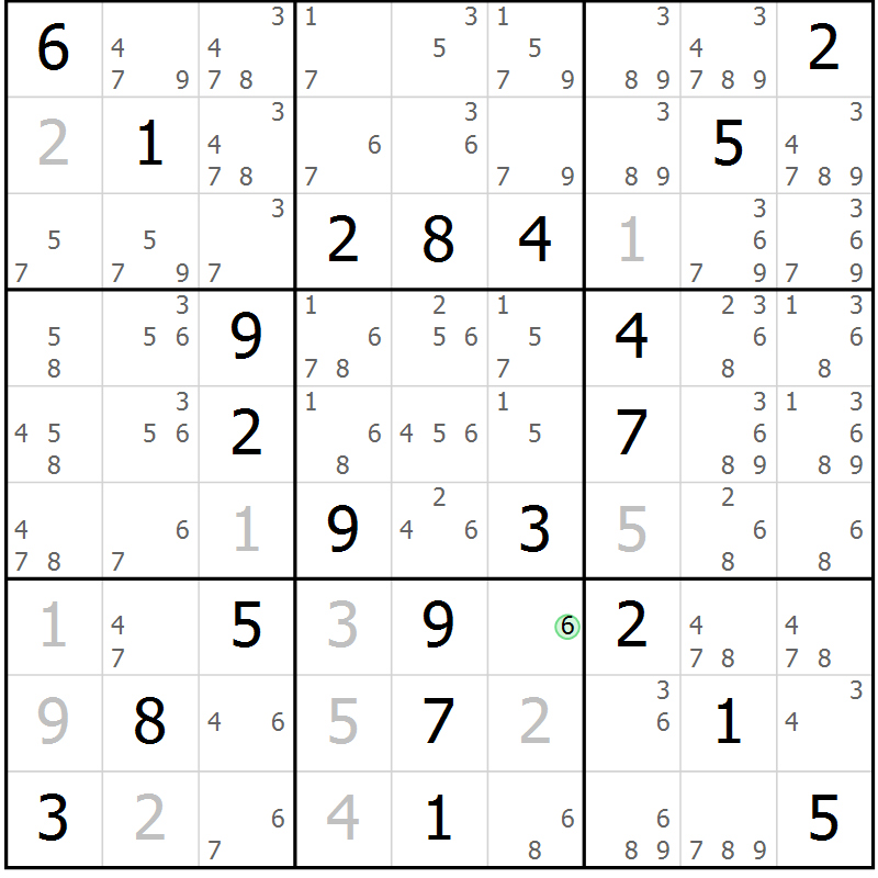 Position des candidats pour la solution de la Gr 56 page 59 du magazine de sudoku Virtuose n° 111