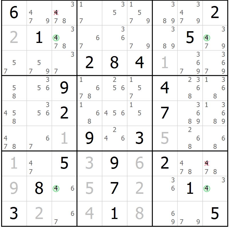 Position des candidats pour la solution de la Gr 56 page 59 du magazine de sudoku Virtuose n° 111
