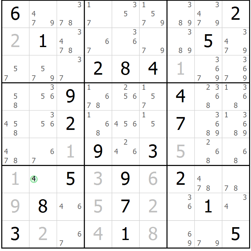 Position des candidats pour la solution de la Gr 56 page 59 du magazine de sudoku Virtuose n° 111