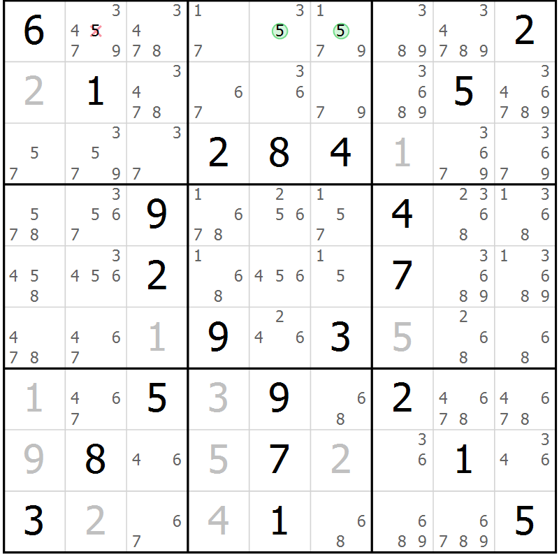 Position des candidats pour la solution de la Gr 56 page 59 du magazine de sudoku Virtuose n° 111