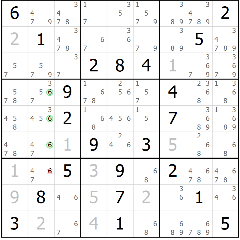 Position des candidats pour la solution de la Gr 56 page 59 du magazine de sudoku Virtuose n° 111