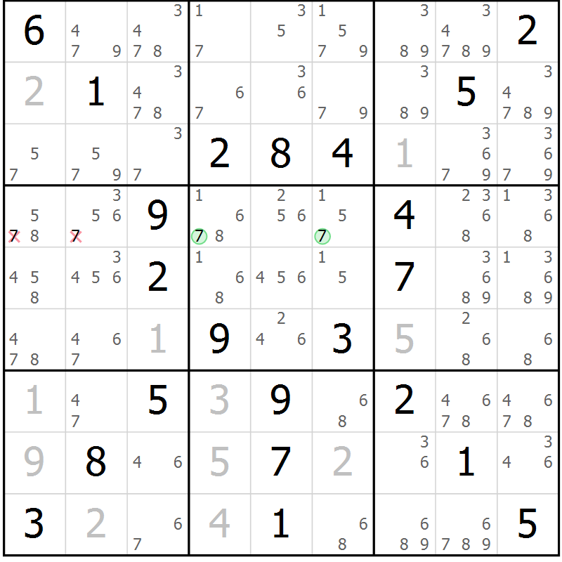 Position des candidats pour la solution de la Gr 56 page 59 du magazine de sudoku Virtuose n° 111