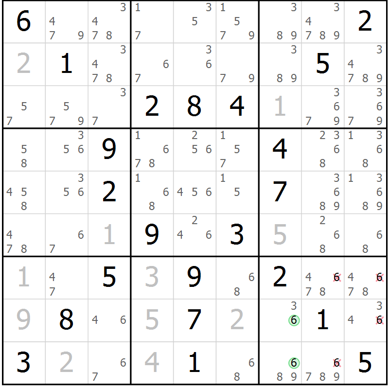 Position des candidats pour la solution de la Gr 56 page 59 du magazine de sudoku Virtuose n° 111