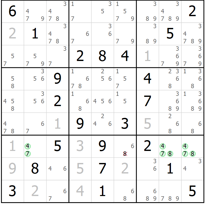 Position des candidats pour la solution de la Gr 56 page 59 du magazine de sudoku Virtuose n° 111
