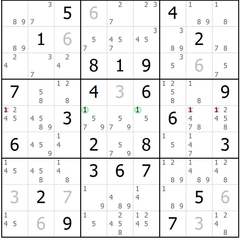 Position des candidats pour la solution de la Gr 57 page 60 du magazine de sudoku Virtuose n° 111