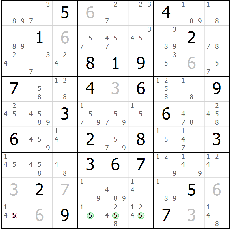 Position des candidats pour la solution de la Gr 57 page 60 du magazine de sudoku Virtuose n° 111