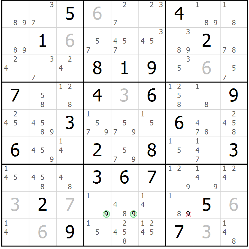 Position des candidats pour la solution de la Gr 57 page 60 du magazine de sudoku Virtuose n° 111