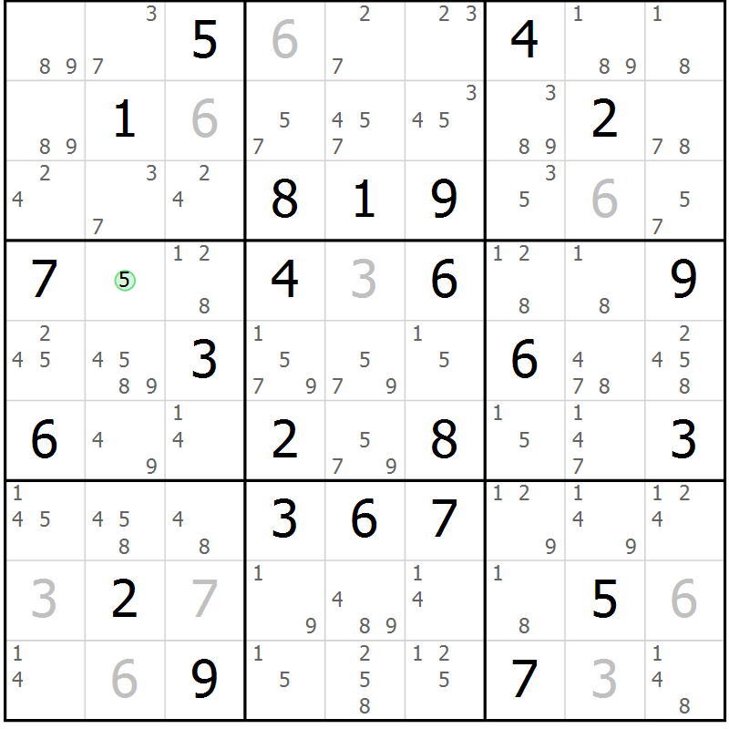 Position des candidats pour la solution de la Gr 57 page 60 du magazine de sudoku Virtuose n° 111