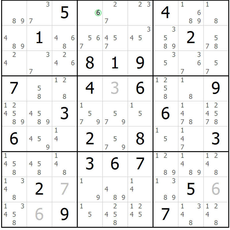 Position des candidats pour la solution de la Gr 57 page 60 du magazine de sudoku Virtuose n° 111
