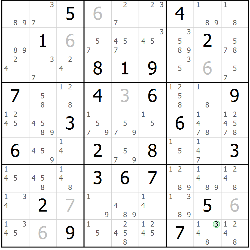 Position des candidats pour la solution de la Gr 57 page 60 du magazine de sudoku Virtuose n° 111