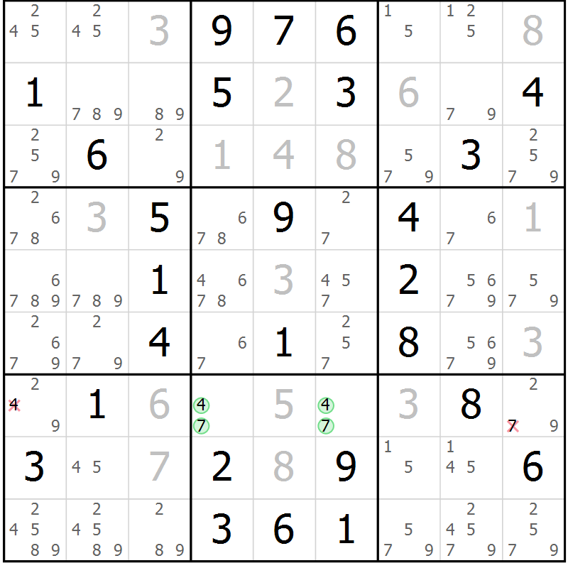 Position des candidats pour la solution de la Gr 58 page 61 du magazine de sudoku Virtuose n° 111
