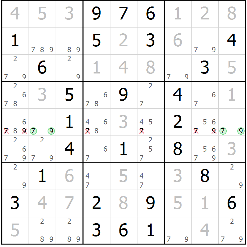 Position des candidats pour la solution de la Gr 58 page 61 du magazine de sudoku Virtuose n° 111