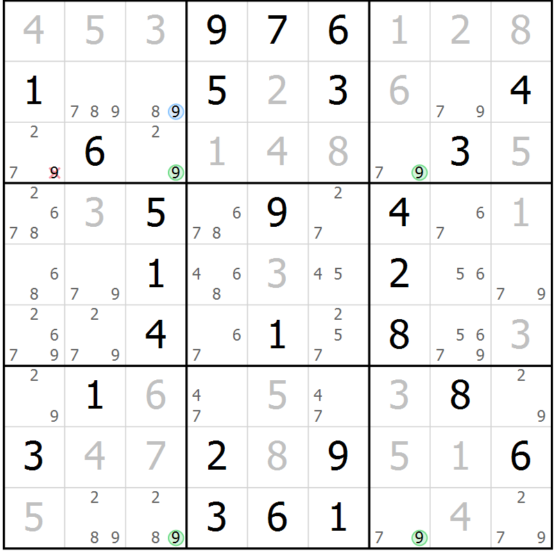 Position des candidats pour la solution de la Gr 58 page 61 du magazine de sudoku Virtuose n° 111