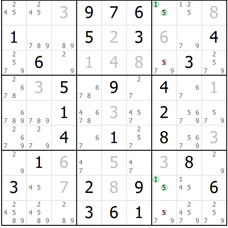 Position des candidats pour la solution de la Gr 58 page 61 du magazine de sudoku Virtuose n° 111