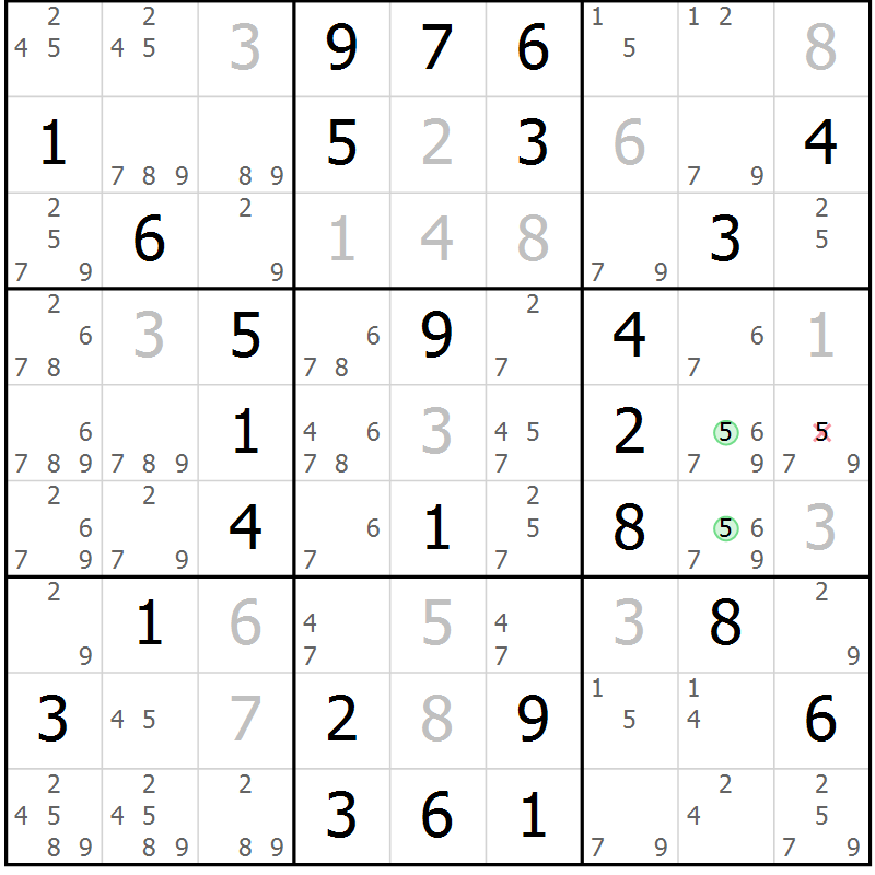 Position des candidats pour la solution de la Gr 58 page 61 du magazine de sudoku Virtuose n° 111