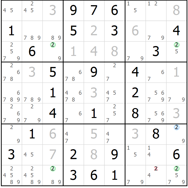 Position des candidats pour la solution de la Gr 58 page 61 du magazine de sudoku Virtuose n° 111