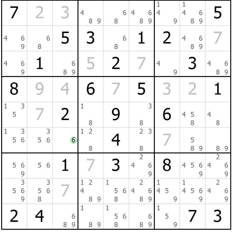 Position des candidats pour la solution de la Gr 59 page 62 du magazine de sudoku Virtuose n° 111