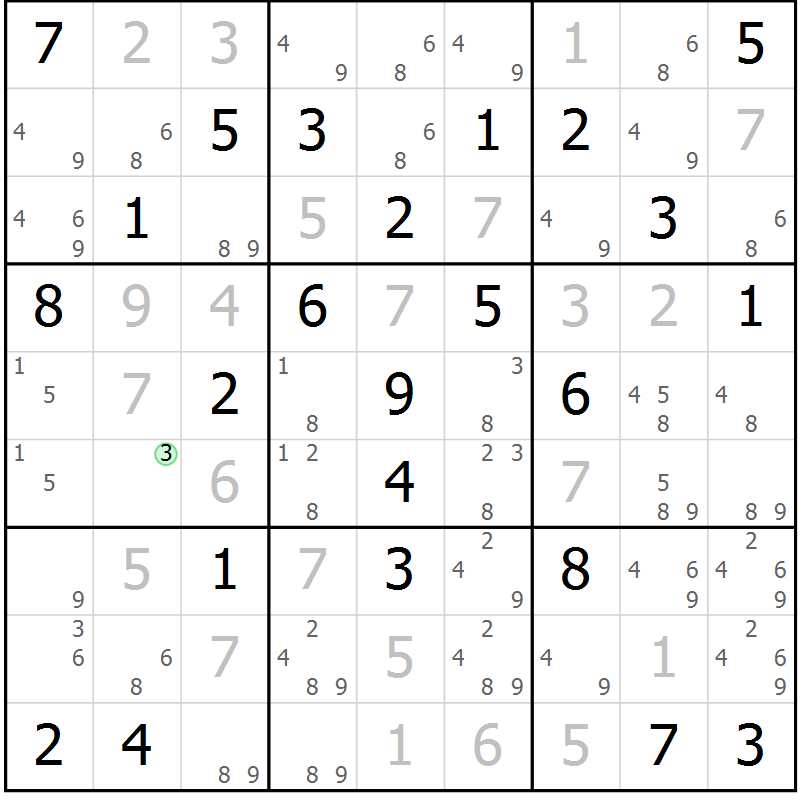 Position des candidats pour la solution de la Gr 59 page 62 du magazine de sudoku Virtuose n° 111