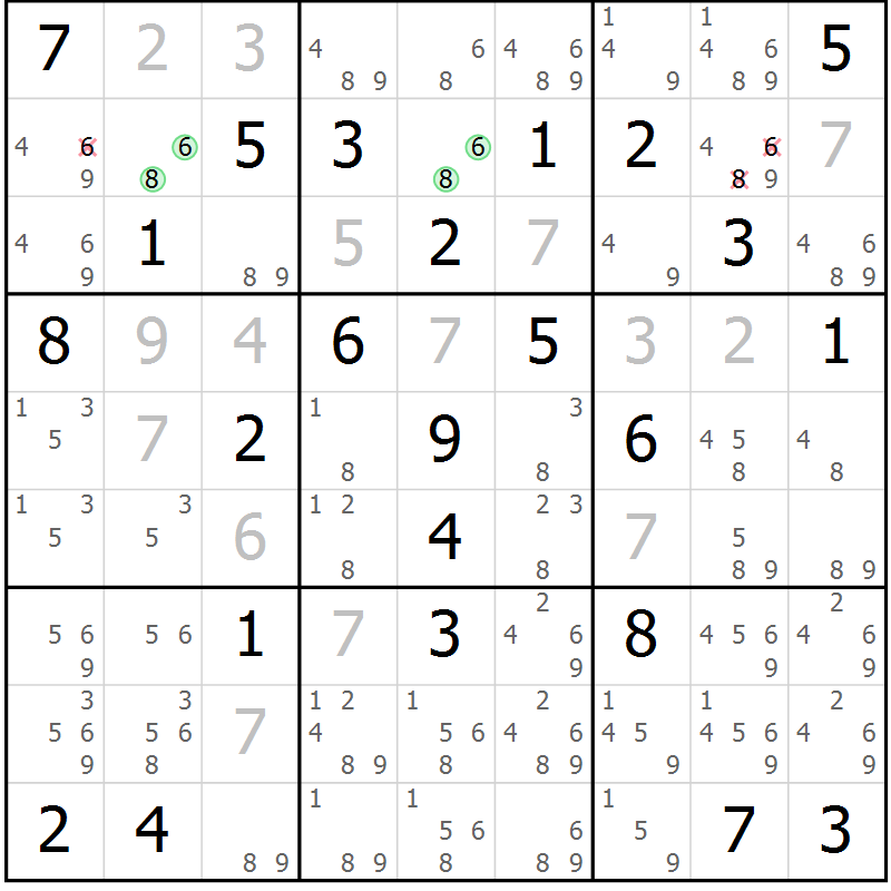 Position des candidats pour la solution de la Gr 59 page 62 du magazine de sudoku Virtuose n° 111