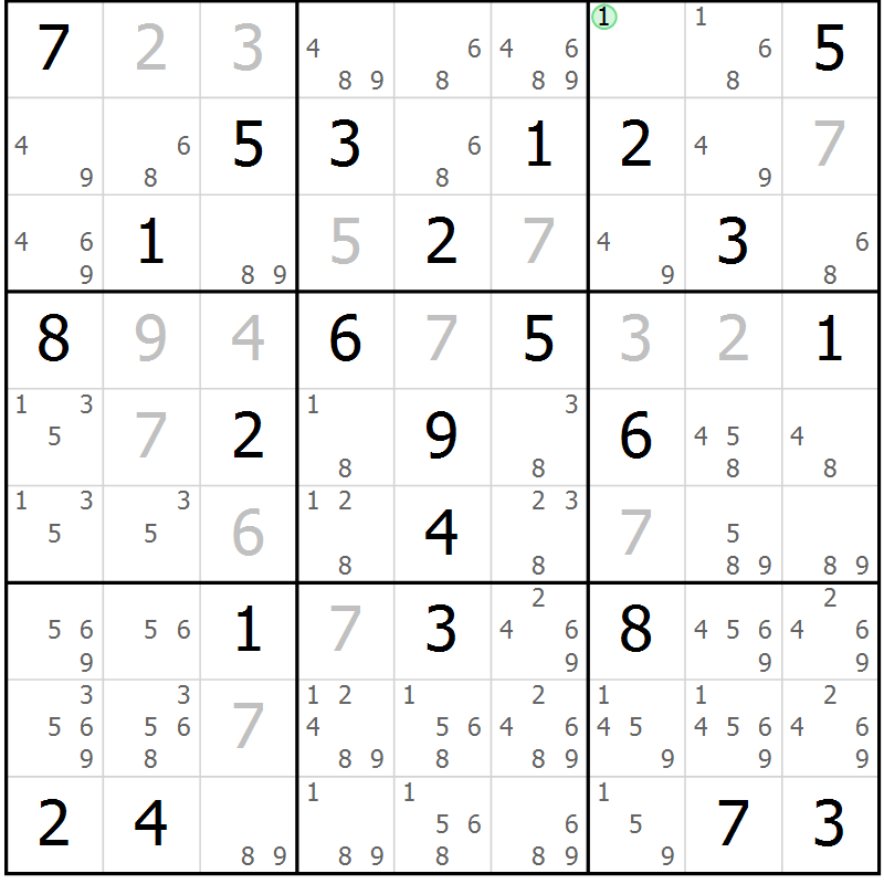 Position des candidats pour la solution de la Gr 59 page 62 du magazine de sudoku Virtuose n° 111