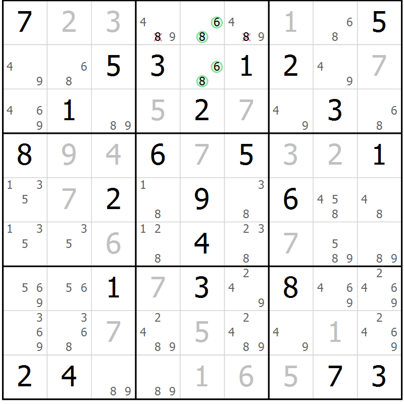 Position des candidats pour la solution de la Gr 59 page 62 du magazine de sudoku Virtuose n° 111
