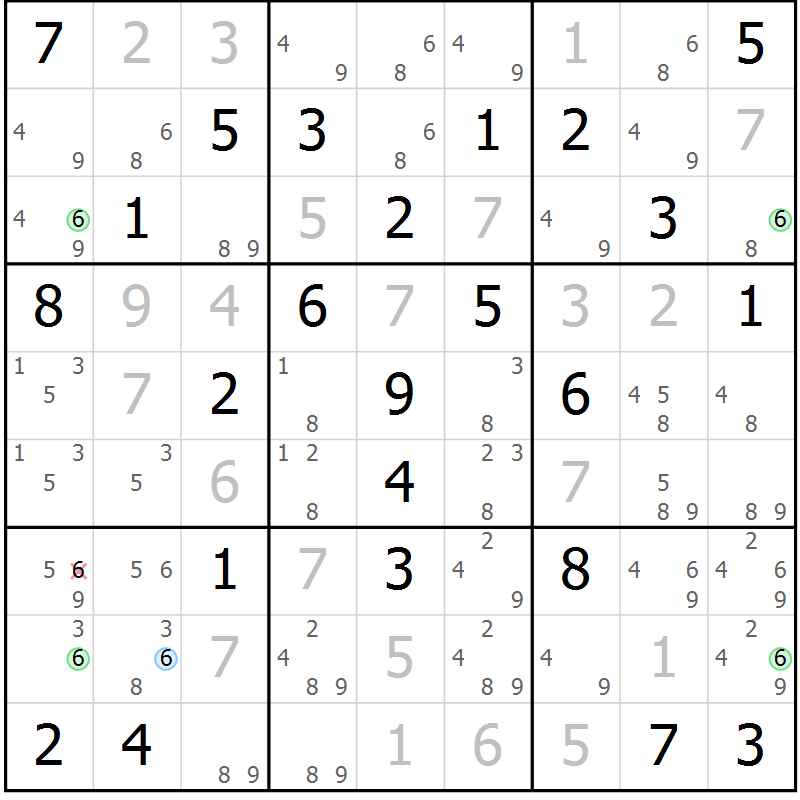 Position des candidats pour la solution de la Gr 59 page 62 du magazine de sudoku Virtuose n° 111