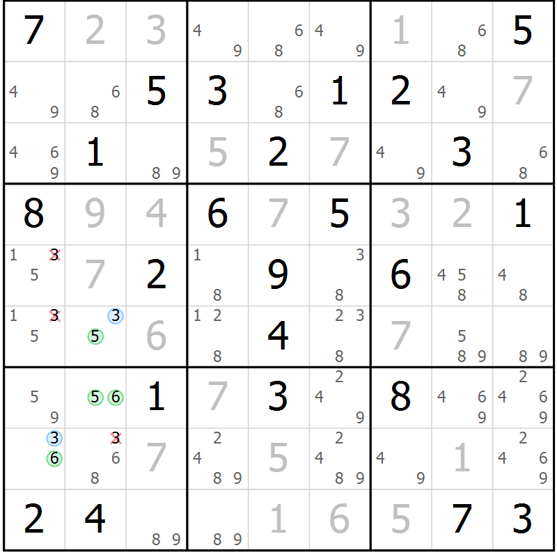 Position des candidats pour la solution de la Gr 59 page 62 du magazine de sudoku Virtuose n° 111